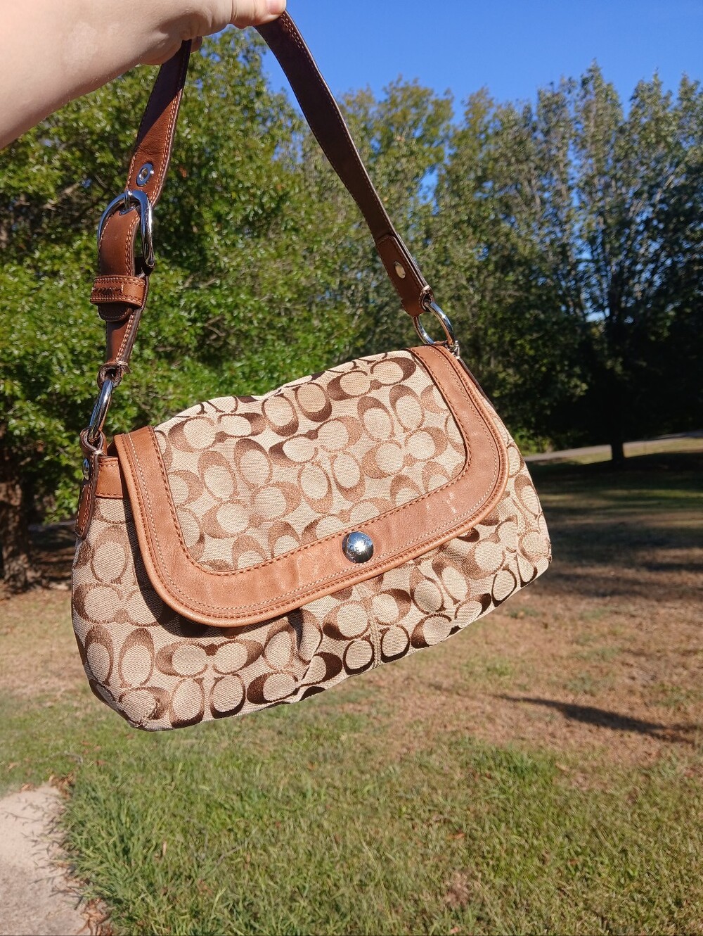Coach signature flap shoulder hobo bag